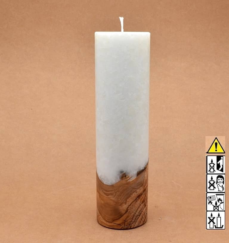 Kerze mit Holz Unikat Rund 70 x 250 mm mit Docht Nr.: 4