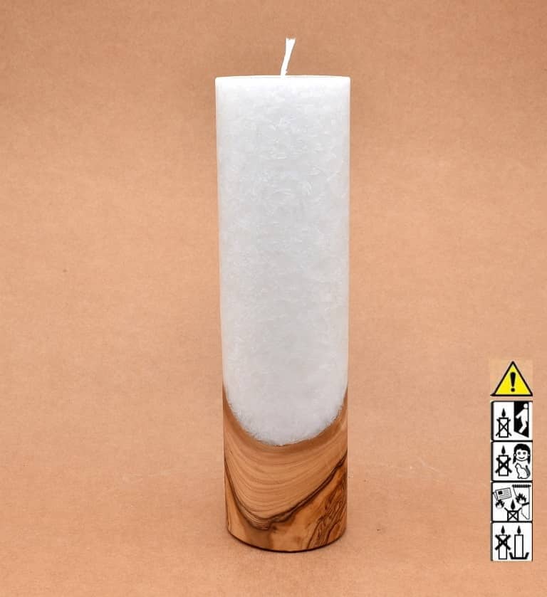 Kerze mit Holz Unikat Rund 70 x 250 mm mit Docht Nr.: 4