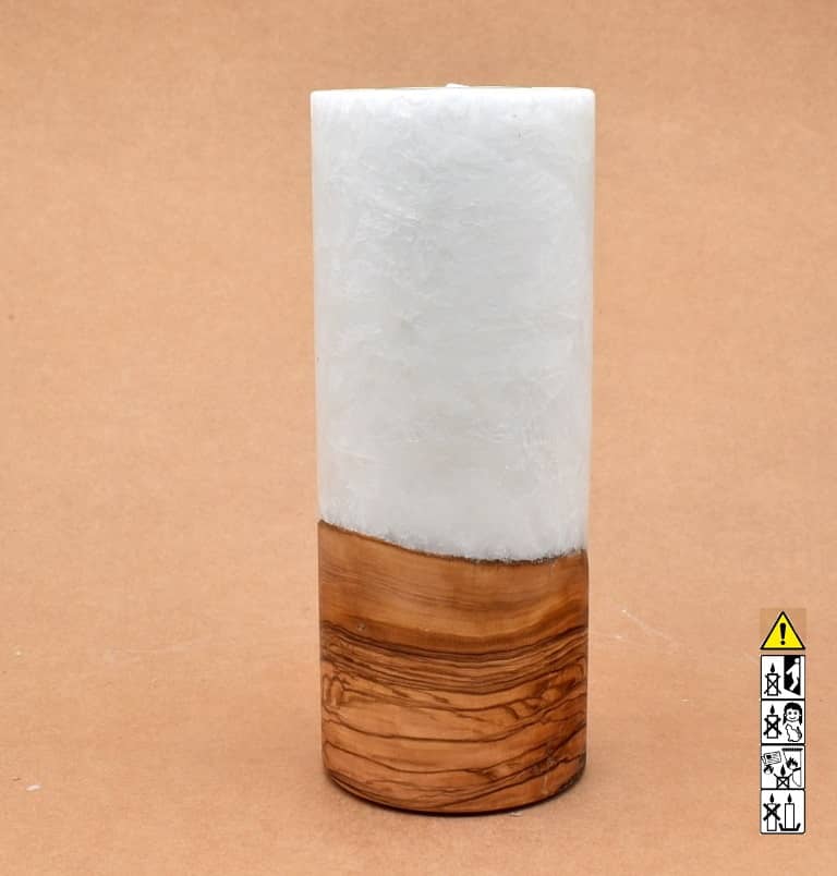 Kerze mit Holz Unikat Rund 80 x 200 mm mit Teelicht Nr.: 18
