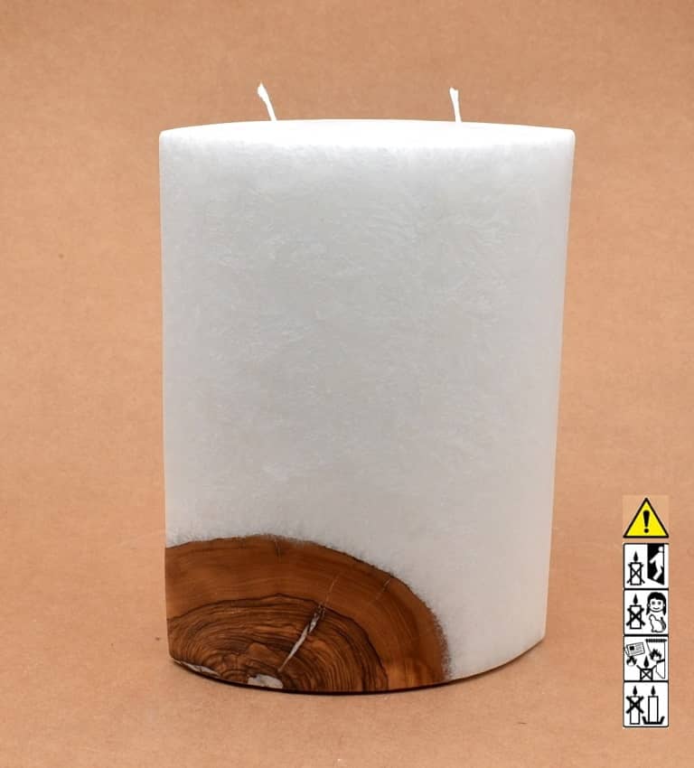 Kerze mit Holz Oval Kanten spitz 210 x 140 x 80 mm 2 x Docht. Nr.: 6