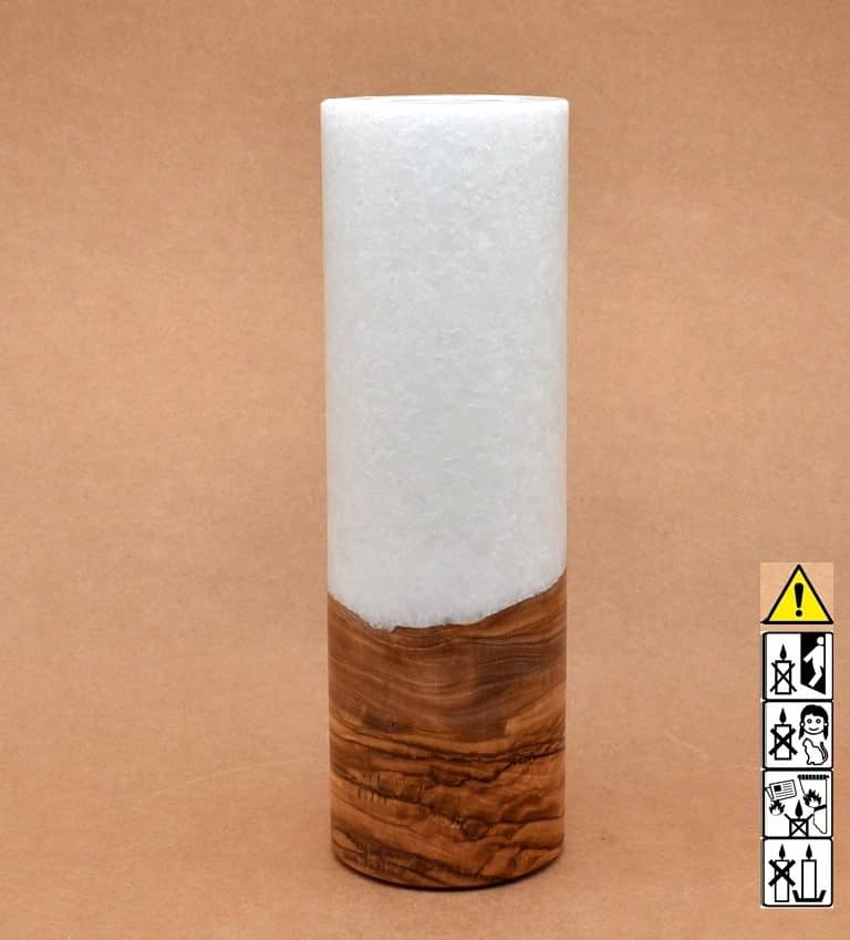 Kerze 80x250mm mit Holzelement, Individuelle, persönliche Hochzeitskerze  Holzkerze, Rund Stearinoptik, Hochzeitskerze mit Teelicht im Kerzen online Shop für Hochzeiten bestellen, günstig kaufen.
