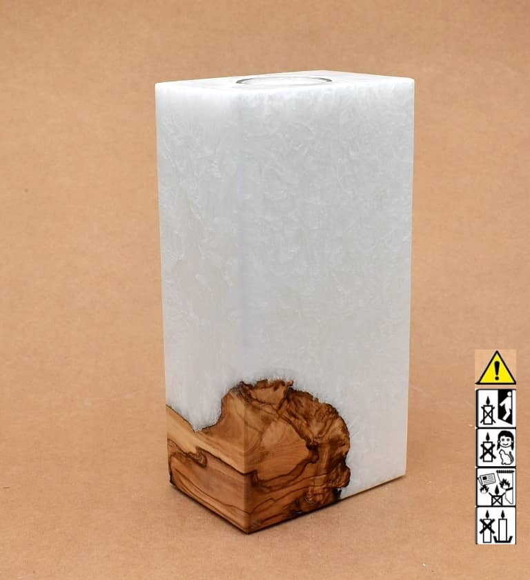 Kerze mit Holz Unikat Quader 70 x 100 x 200 mm mit Teelicht Nr.: 7