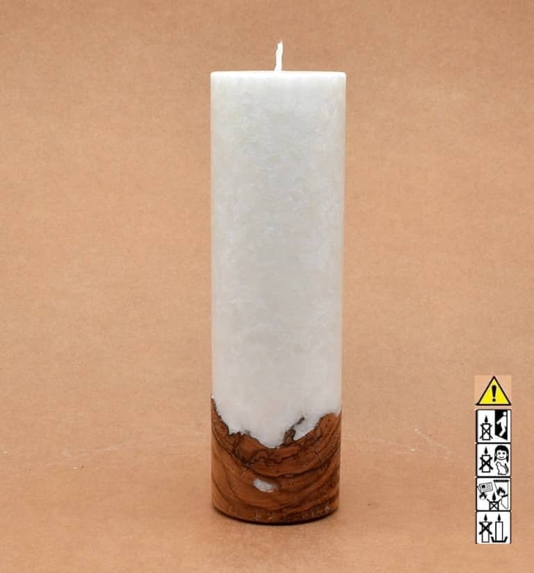 Liebliche Kerze mit Holz Unikat Rund 60 x 200 mm mit Docht Nr.: 2