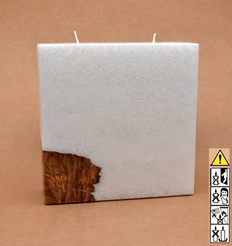 Kerze mit 1 x Holz Unikat Quader 70 x 200 x 200 mm 2 x Docht Nr.: 2