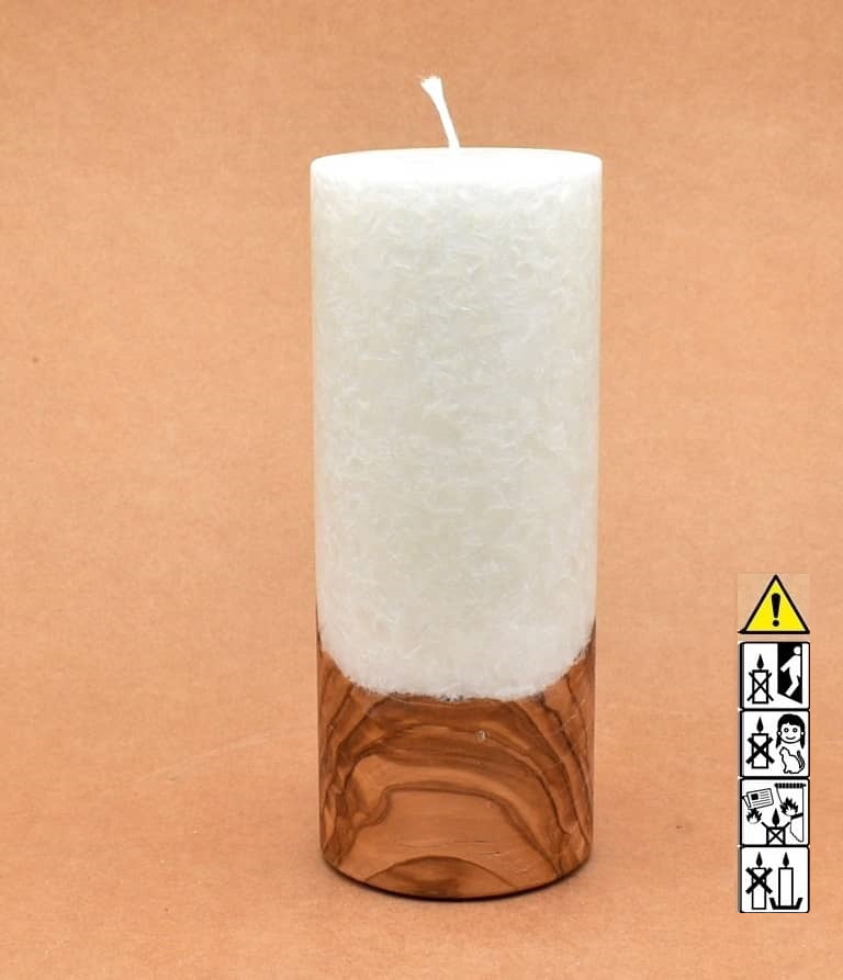 Kerze mit Holz Unikat Rund 80 x 200 mm mit Docht Nr.: 10