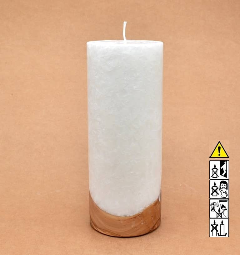 Kerze mit Holz Unikat Rund 80 x 200 mm mit Docht Nr.: 10