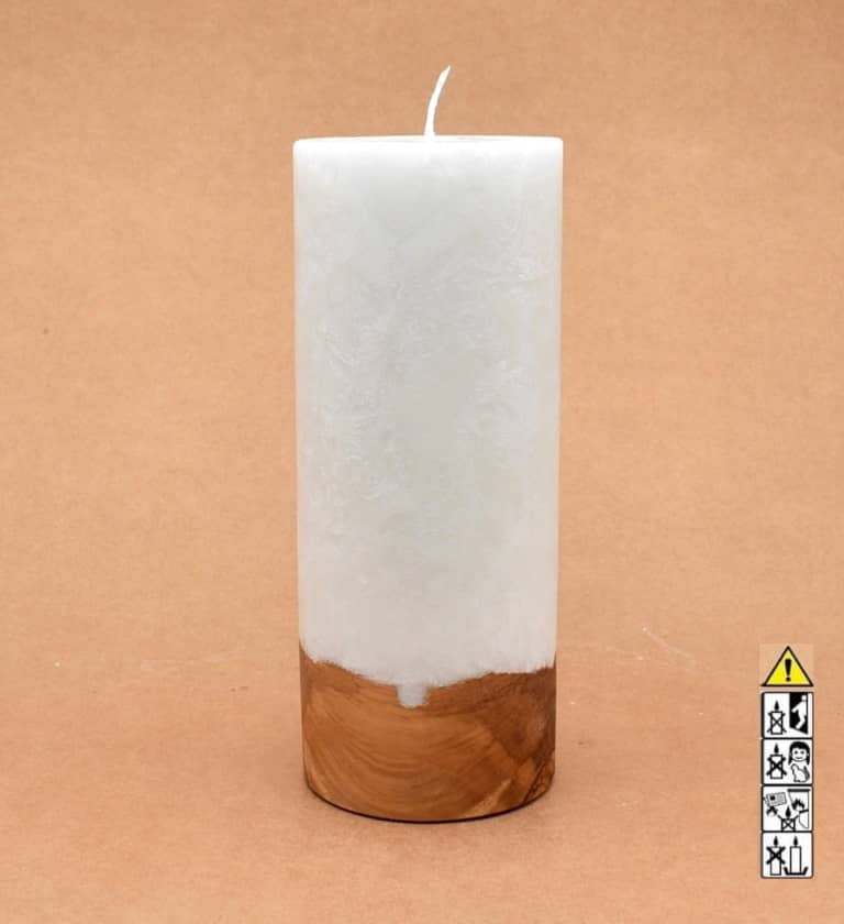 Kerze mit Holz Unikat Rund 80 x 200 mm mit Docht Nr.: 10