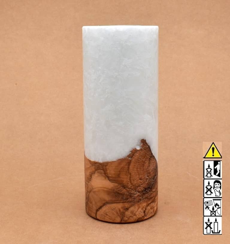 Kerze mit Holz Unikat Rund 80 x 200 mm mit Teelicht Nr.: 26