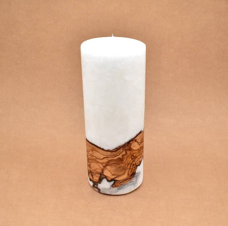 Kerze mit Holz Unikat Rund 100 x 250 mm ohne Teelichteinsatz Nr. 11