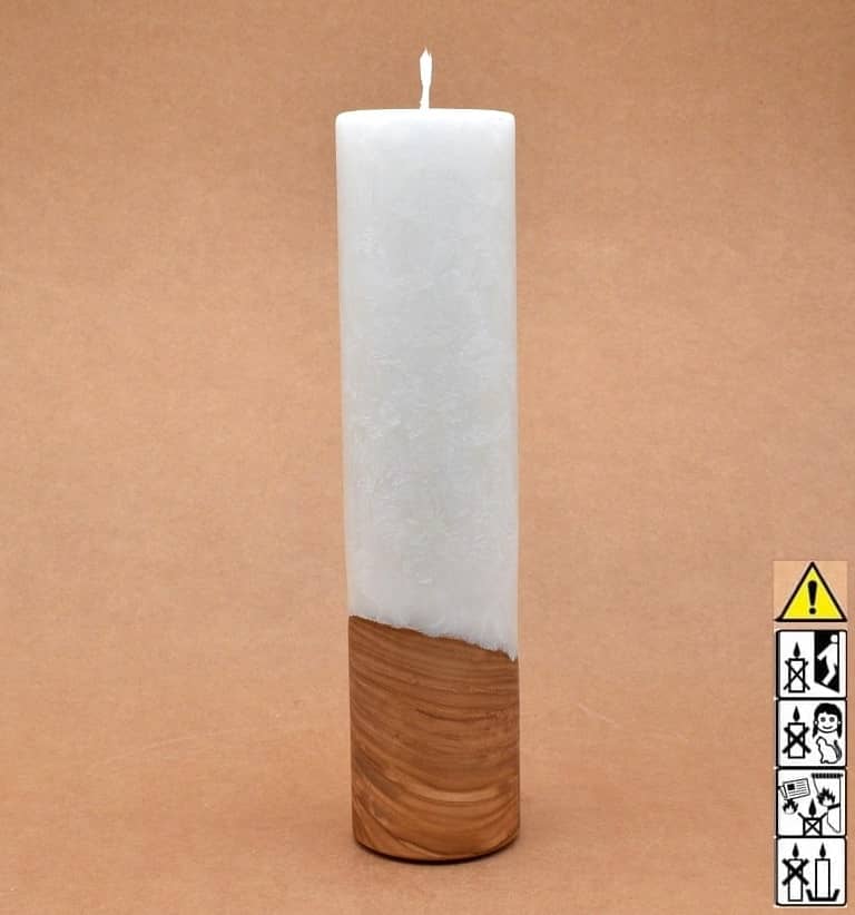 Kerze mit Holz Unikat Rund 60 x 250 mm mit Docht Nr.: 11