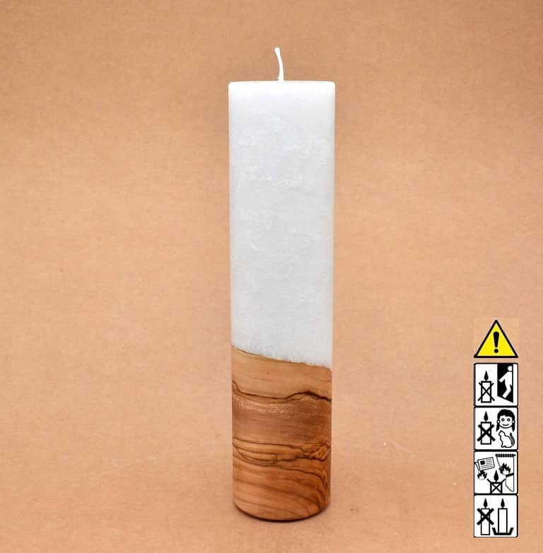 Kerze mit Holz Unikat Rund 60 x 250 mm mit Docht Nr.: 11