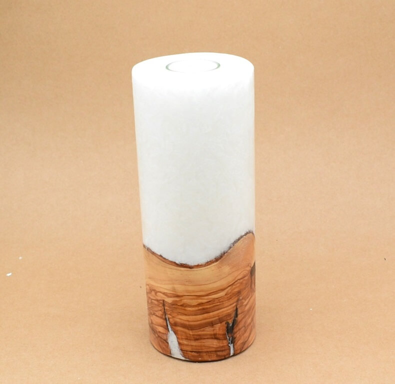 Kerze mit Holz Unikat Rund 100 x 250 mm Nr.2