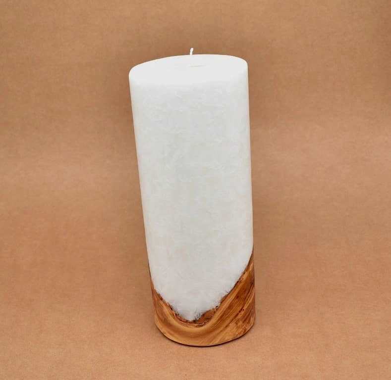 Kerze mit Holz Unikat Rund 100 x 250 mm ohne Teelichteinsatz Nr. 2