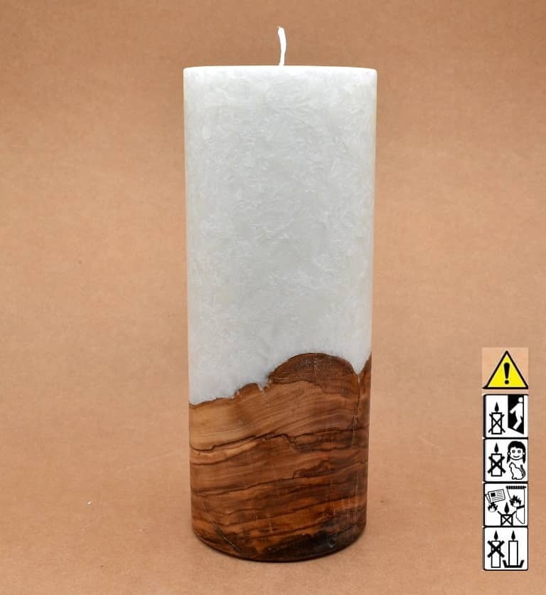 Kerze mit Holz Unikat Rund 100 x 250 mm mit Docht Nr.: 10