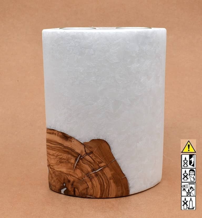 Kerze mit Holzelement, Individuelle, persönliche Hochzeitskerze  Holzkerze, Rund Stearinoptik, Hochzeitskerze mit Teelicht im Kerzen online Shop für Hochzeiten bestellen, günstig kaufen.