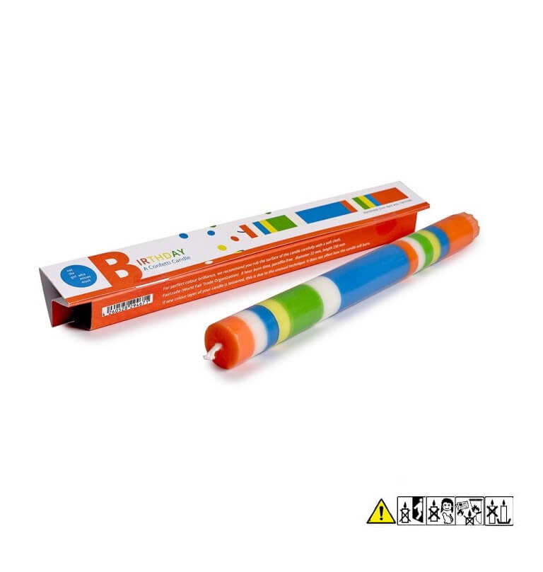 Bunte Stabkerze "Geburtstag Konfetti" 22 x 230 mm (ohne Deko)