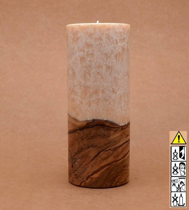 Kerze mit Holz Unikat Rund 80 x 200 mm mit Teelicht in beige Nr.: 3 Kerze mit Holz Unikat Rund 80 x 200 mm mit Teelicht in beige Nr.: 3