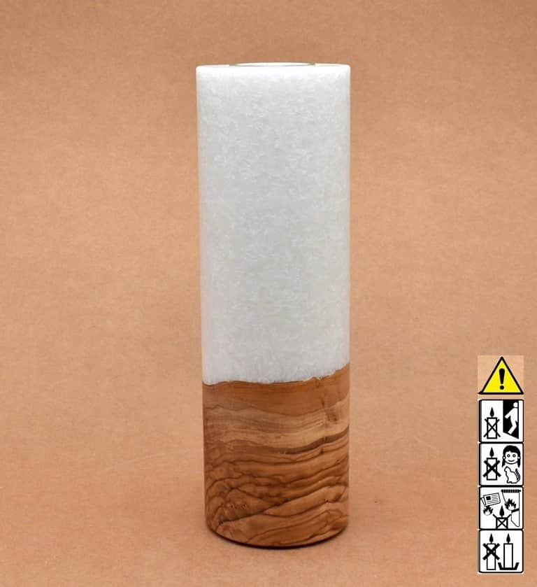 Kerze 80x250mm mit Holzelement, Individuelle, persönliche Hochzeitskerze  Holzkerze, Rund Stearinoptik, Hochzeitskerze mit Teelicht im Kerzen online Shop für Hochzeiten bestellen, günstig kaufen.