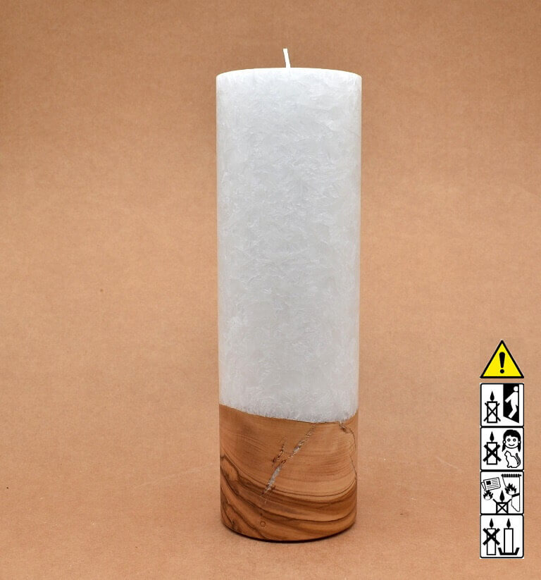 Kerze mit Holz Unikat Rund 80 x 250 mm mit Docht Nr.: 8