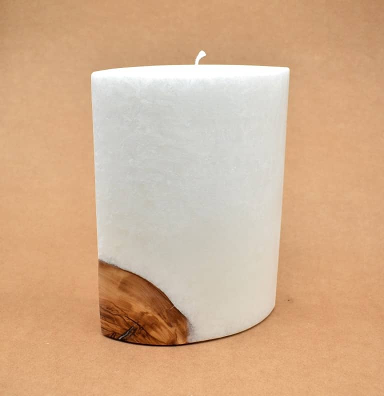Kerze mit Holz Oval Kanten spitz 210 x 140 x 80 mm 1 x Docht. Nr.: 1