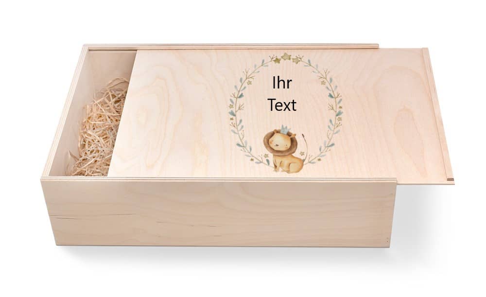 Geschenkbox aus Holz zur Taufe oder Geburt. Motiv: Löwe zur Taufe Geschenkbox aus Holz zur Taufe oder Geburt. Motiv: Löwe zur Taufe günstig in unserem Onlineshop kaufen. Personalisierte Geschenke online kaufen