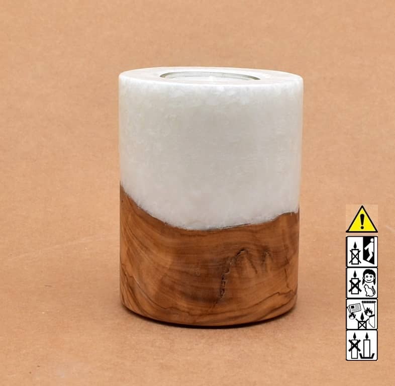 Kerze mit Holz Unikat Rund 80 x 100 mm mit Teelicht Nr.: 4