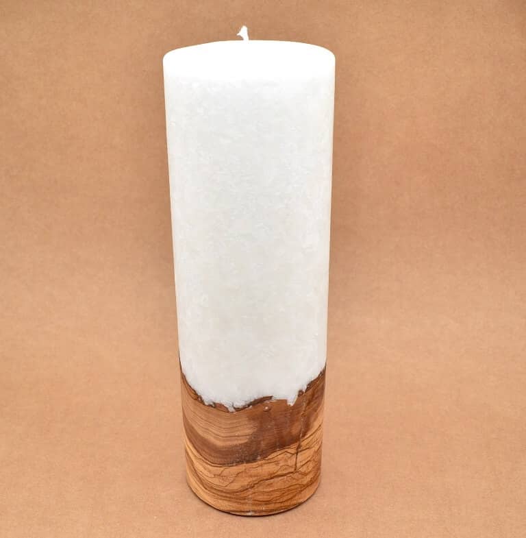 Kerze mit Holz Unikat Rund 100 x 300 mm ohne Teelichteinsatz Nr. 8