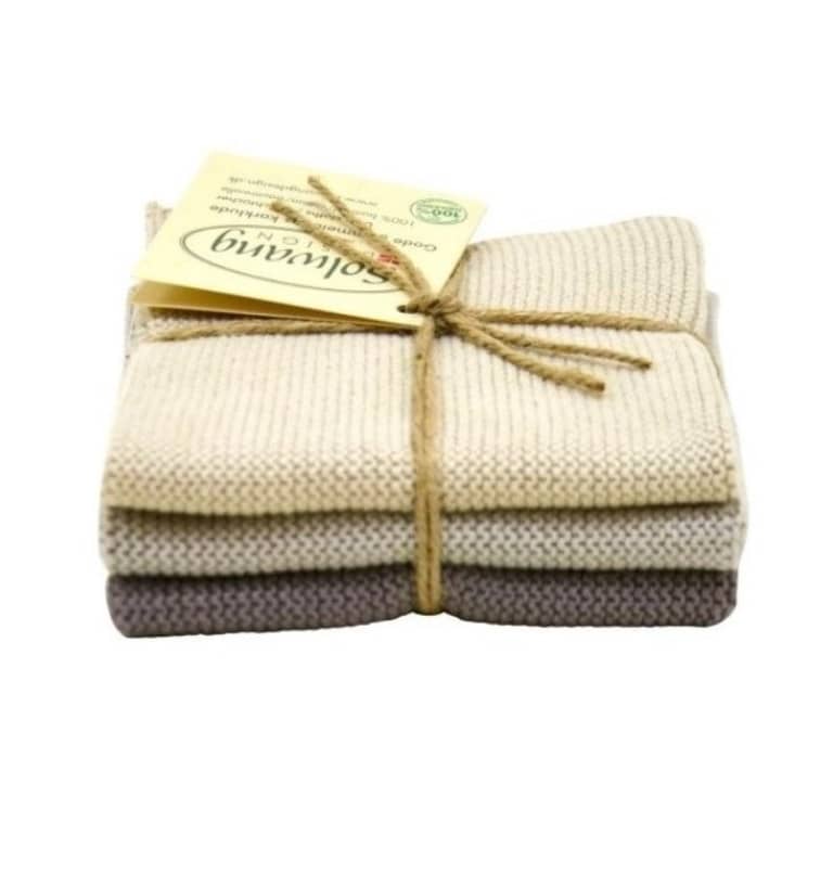 Solwang Wischtuch 3er Set 25 x 25 cm Baumwolle gestrickt Aschengrau Kombi Solwang Wischtuch 3er Set 25 x 25 cm Baumwolle gestrickt Aschengrau Kombi
