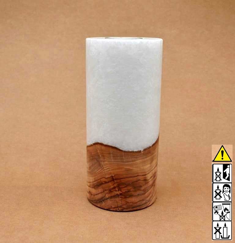 Kerze mit Holzelement, Unikat Holzkerze, Rund Stearinoptik, Kerze mit Teelicht Nummer 117