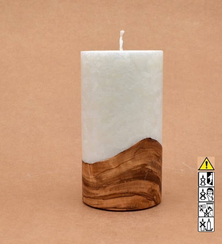 Kerze mit Holz Unikat Rund 80 x 150 mm mit Docht Nr.: 3
