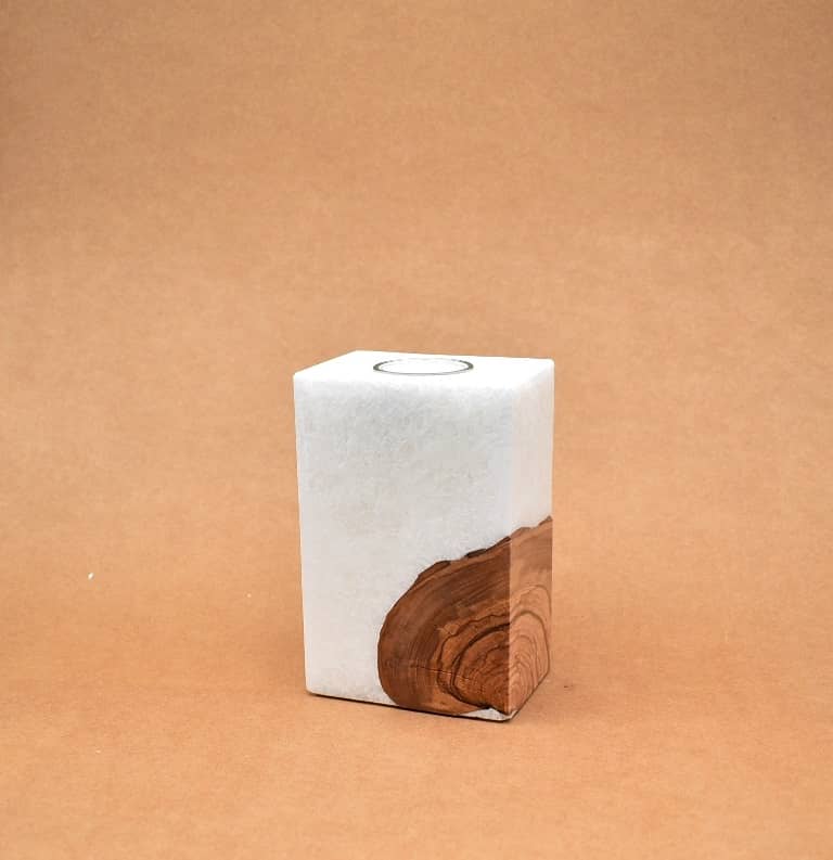 Kerze mit Holz Unikat Quader 70 x 100 x 150 mm mit 1 x Teelicht Nr: 2