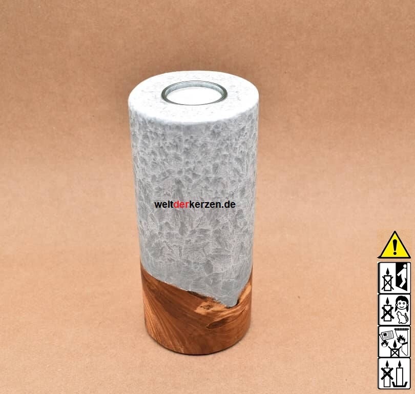 Kerze mit Holzelement, Unikat Holzkerze, Rund Stearinoptik, Kerze mit Teelicht Nummer 119