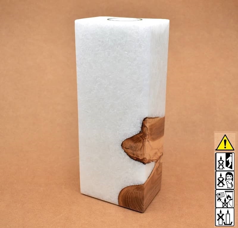 Kerze mit Holz Unikat Quader 70 x 100 x 250 mm mit Teelicht Nr.: 4