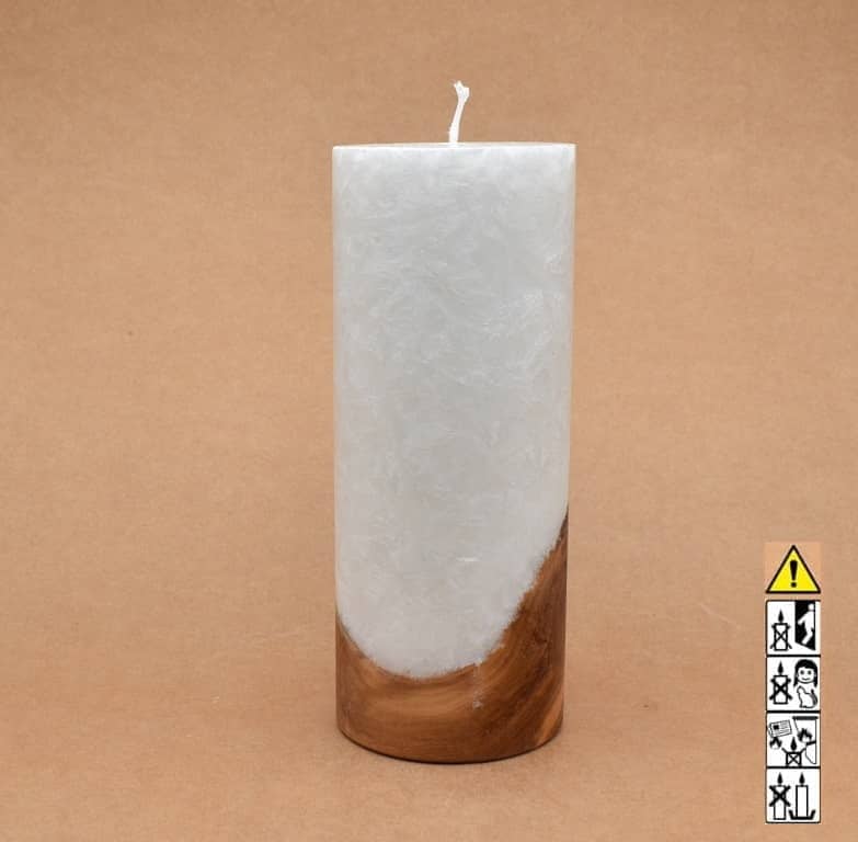 Kerze mit Holz Unikat Rund 80 x 200 mm mit Docht Nr.: 16