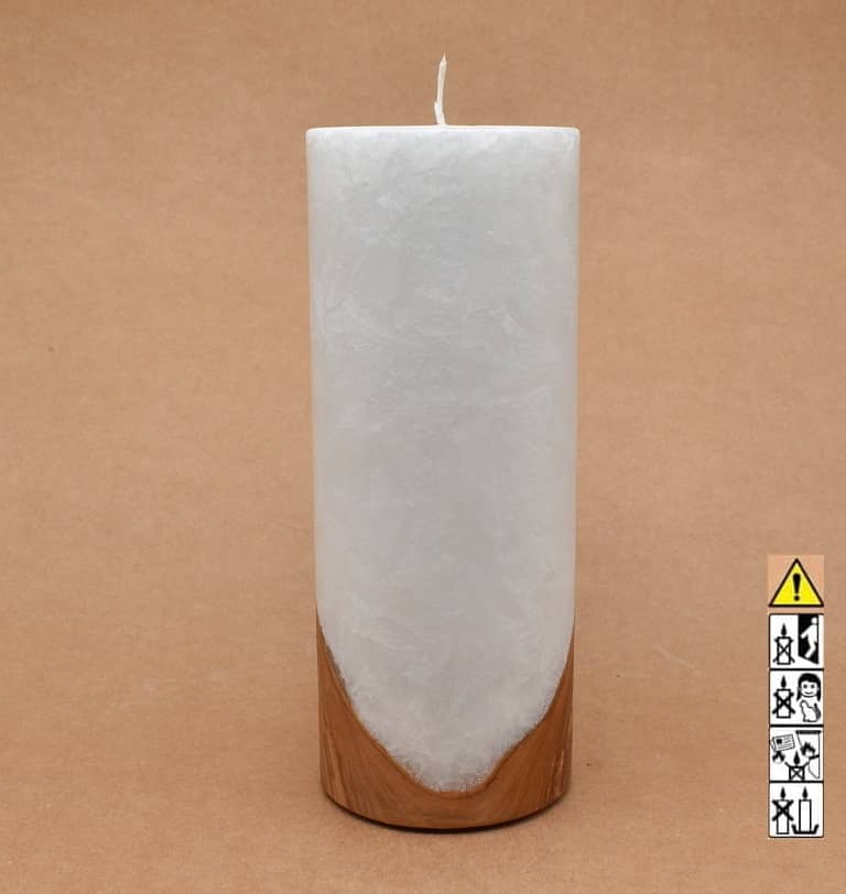 Kerze mit Holz Unikat Rund 80 x 200 mm mit Docht Nr.: 16