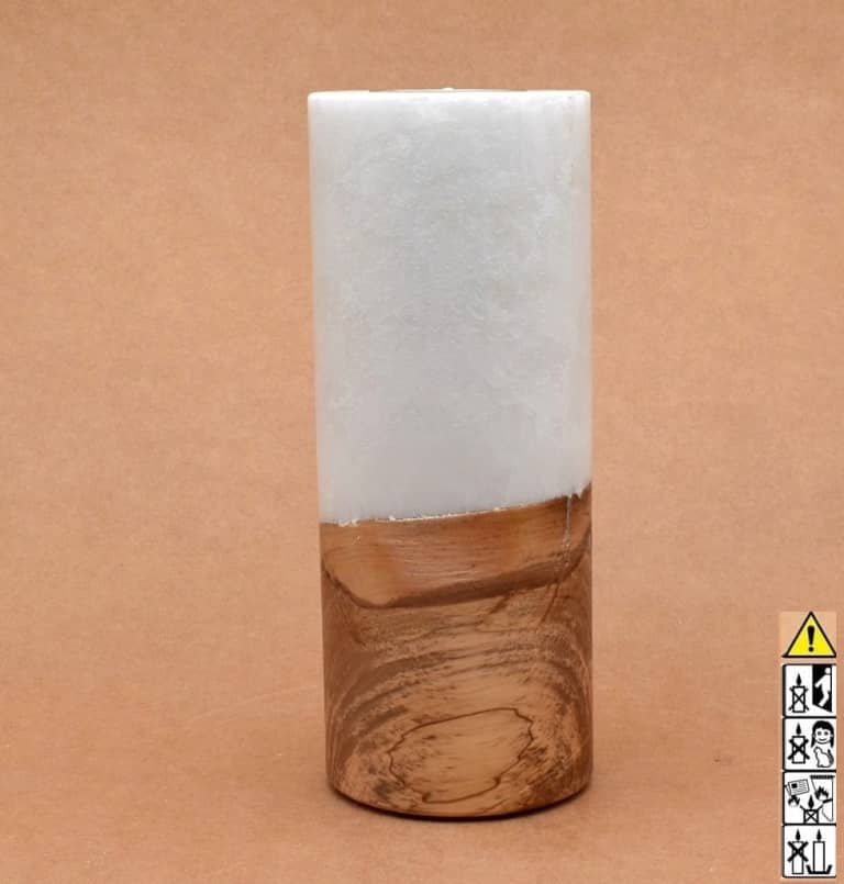 Kerze mit Holz Unikat Rund 80 x 200 mm mit Teelicht Nr.: 24