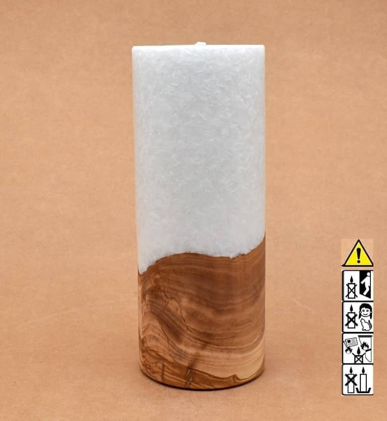 Kerze mit Holz Unikat Rund 80 x 200 mm mit Teelicht Nr.: 24