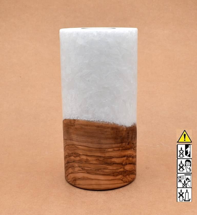 Kerze mit Holz Unikat Rund 100 x 200 mm mit Teelicht Nr.: 1