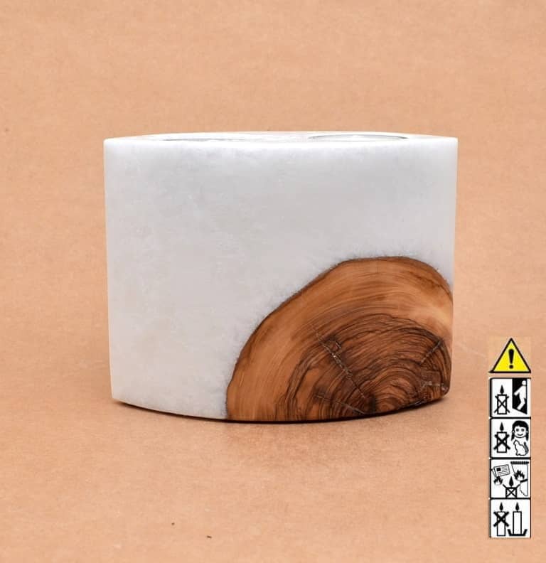 Kerze mit Holz Unikat Oval 80 x 140 x 120 mm mit 2 Teelichter Nr.: 5