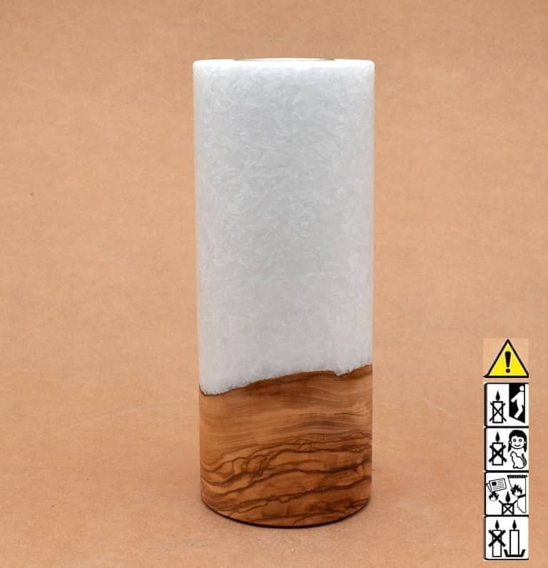 Kerze mit Holz Unikat Rund 80 x 200 mm mit Teelicht Nr.: 30