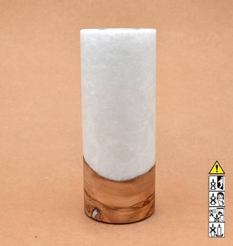 Kerze mit Holz Unikat Rund 80 x 200 mm mit Teelicht Nr.: 30