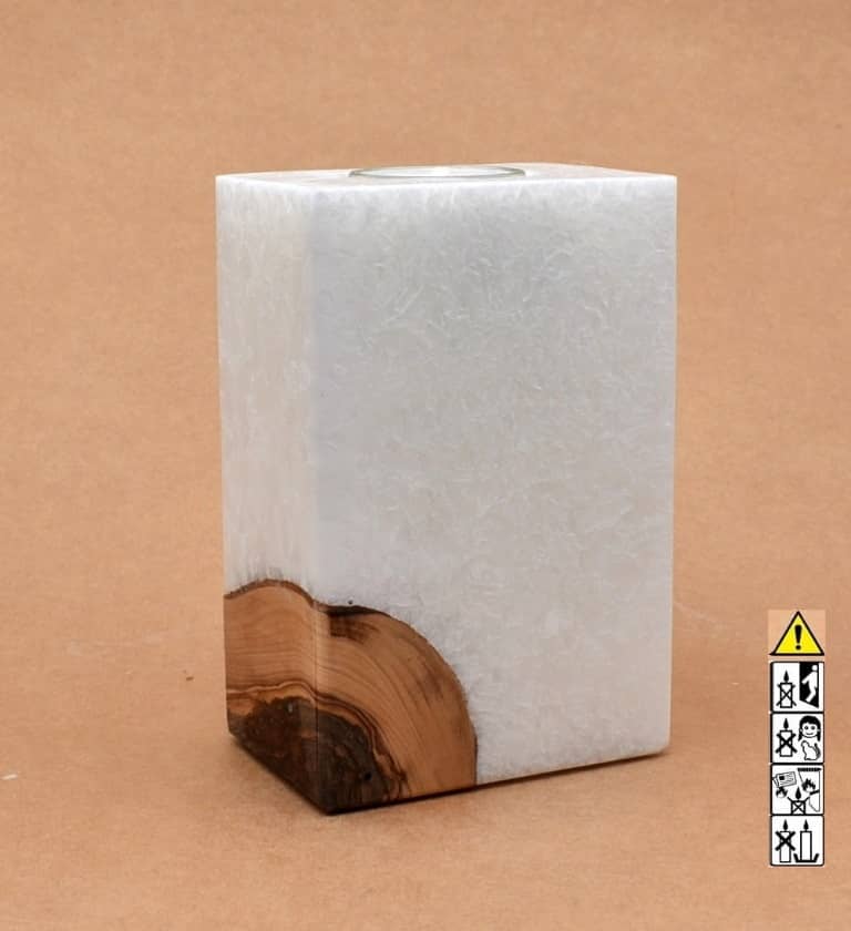 Kerze mit Holz Unikat Quader 70 x 100 x 150 mm mit 1 x Teelicht Nr: 6