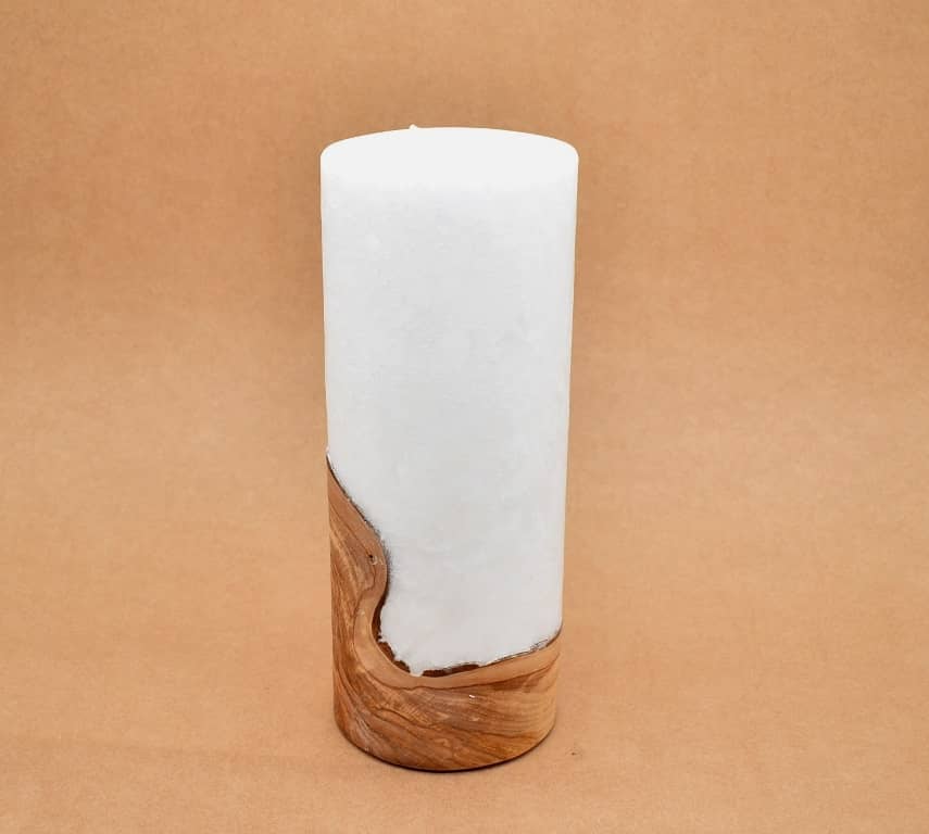 Kerze mit Holz Unikat Rund 100 x 250 mm ohne Teelichteinsatz Nr. 12
