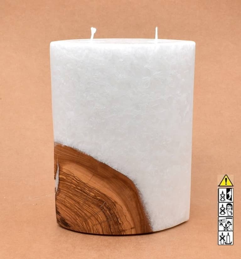 Kerze mit Holz Oval Kanten spitz 210 x 140 x 80 mm 2 x Docht. Nr.: 1