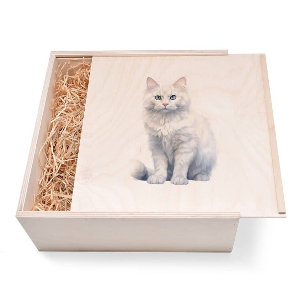 Katzen Geschenkbox groß aus Holz mit verzierten Deckel. Jetzt in unserem Geschenke Onlineshop kaufen.