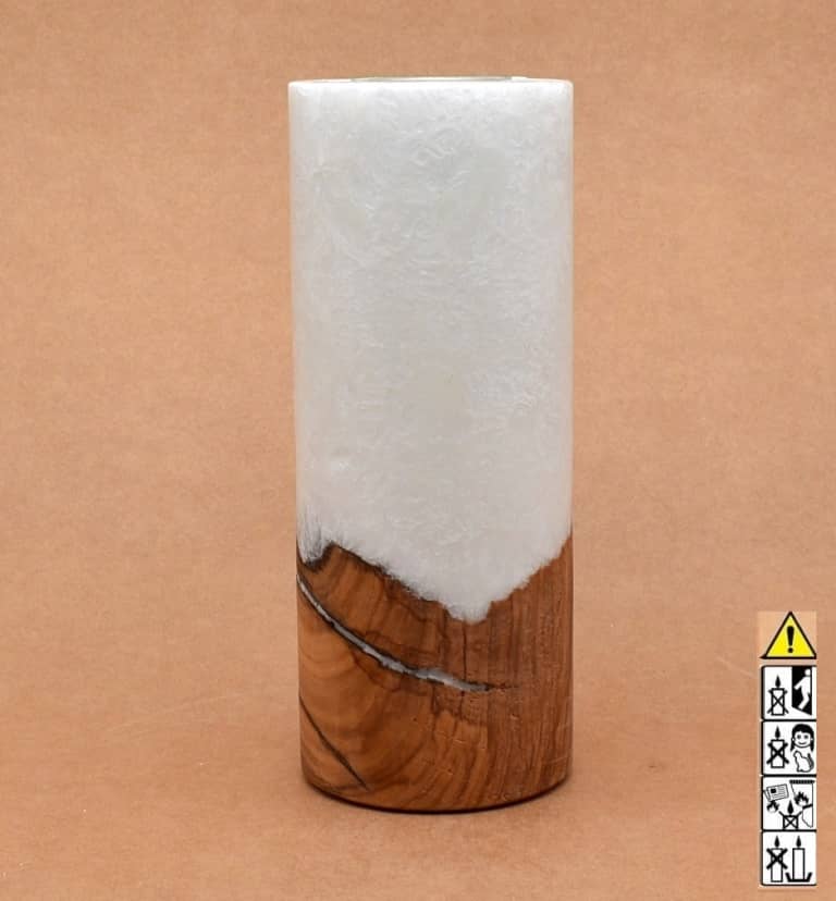 Kerze mit Holz Unikat Rund 80 x 200 mm mit Teelicht Nr.: 19