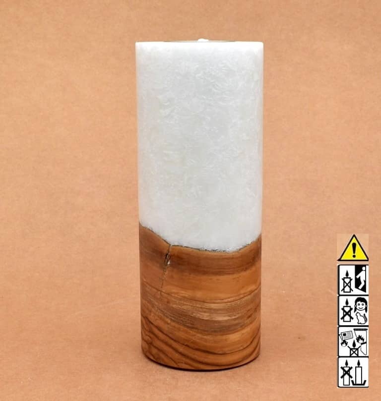 Kerze mit Holz Unikat Rund 80 x 200 mm mit Teelicht Nr.: 19