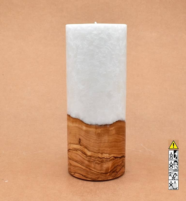Kerze mit Holz Unikat Rund 80 x 200 mm mit Teelicht Nr.: 19