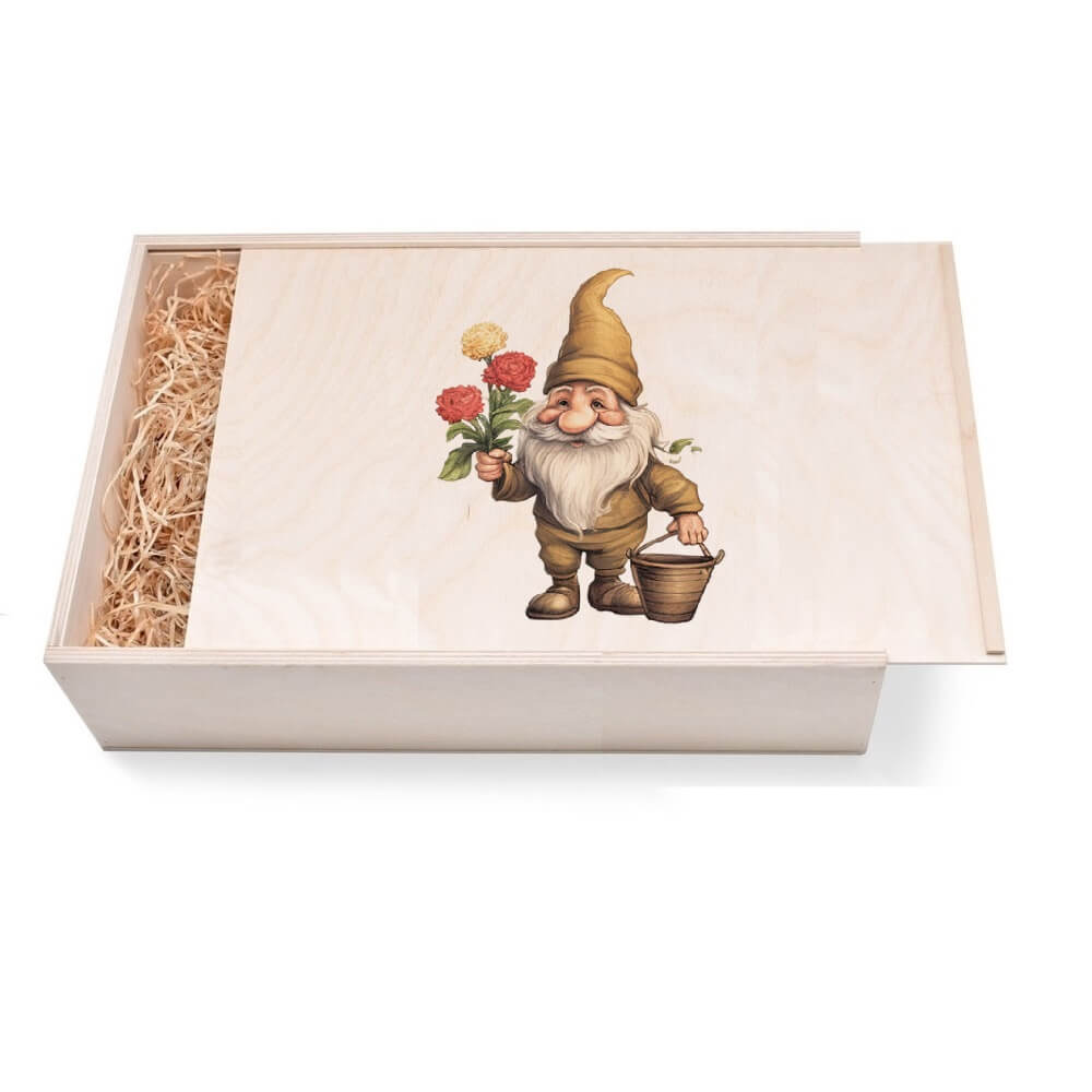 Zwergen Geschenkbox groß aus Holz mit verzierten Deckel. Jetzt in unserem Geschenke Onlineshop kaufen.