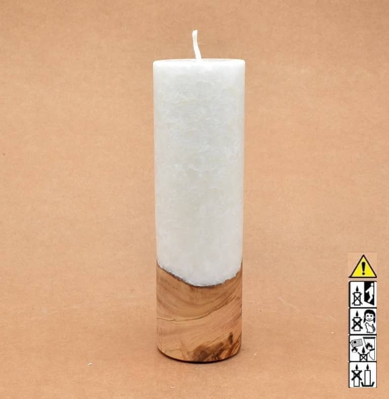 Liebliche Kerze mit Holz Unikat Rund 60 x 200 mm mit Docht Nr.: 1